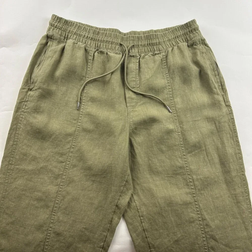 Athleta Olive Linen Retreat High Rise Pull On Ankle Pant L - Picture 2 of 7